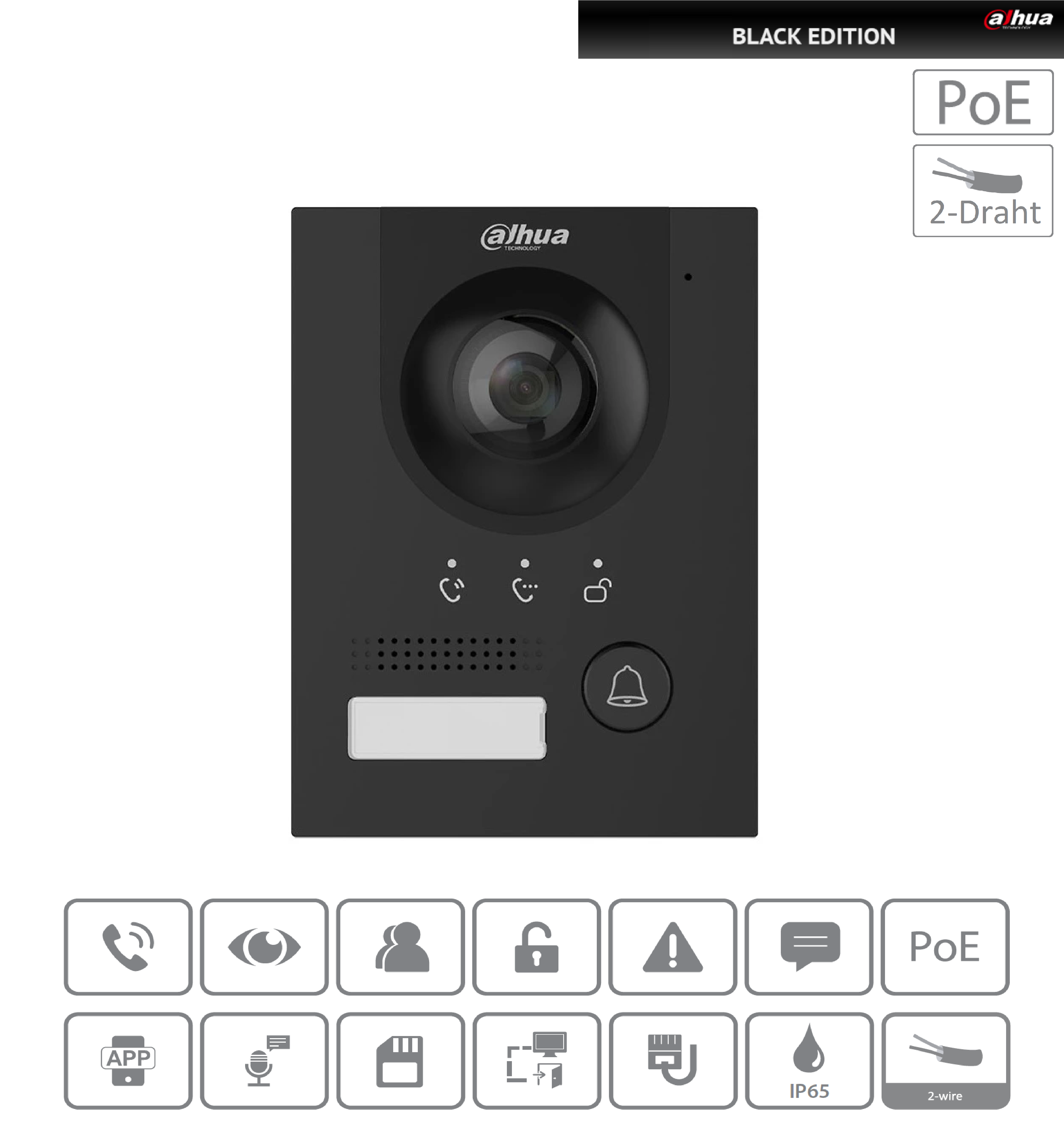 Dahua - VTO2202F-P-S3-Black - Kamera - Hybrid