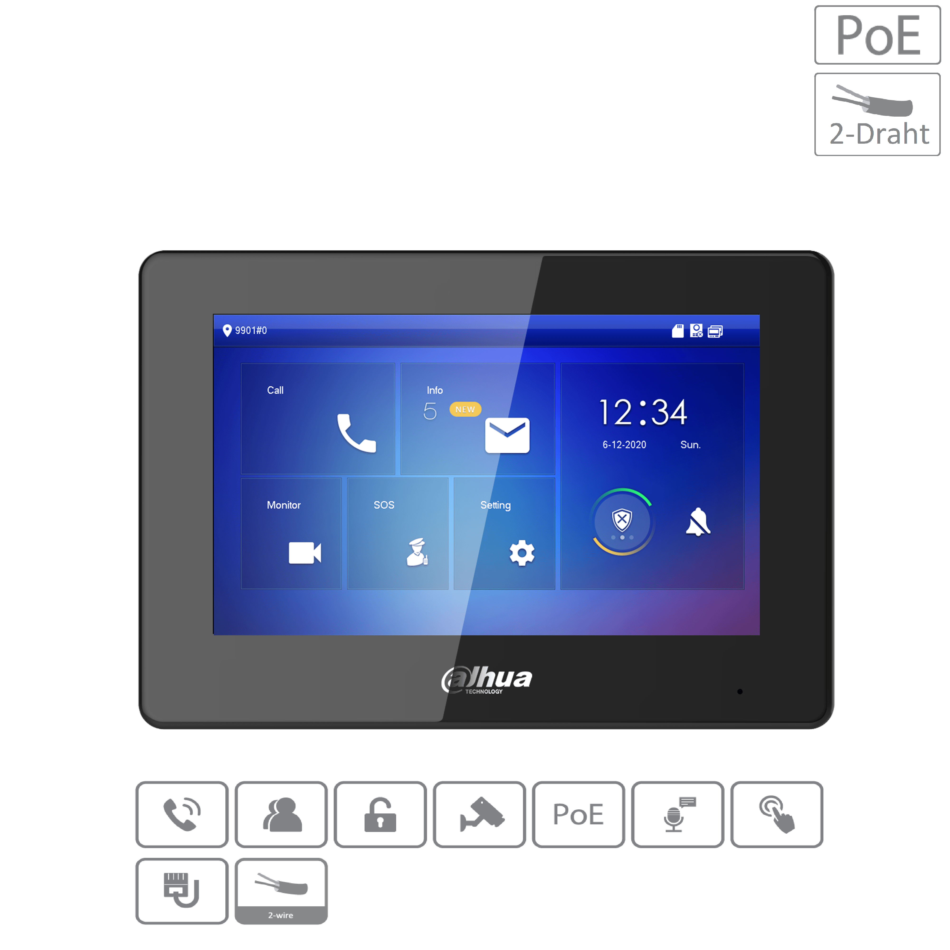 Dahua - VTH5422HB - Monitor - Hybrid - PoE - 2-Draht - Schwarz