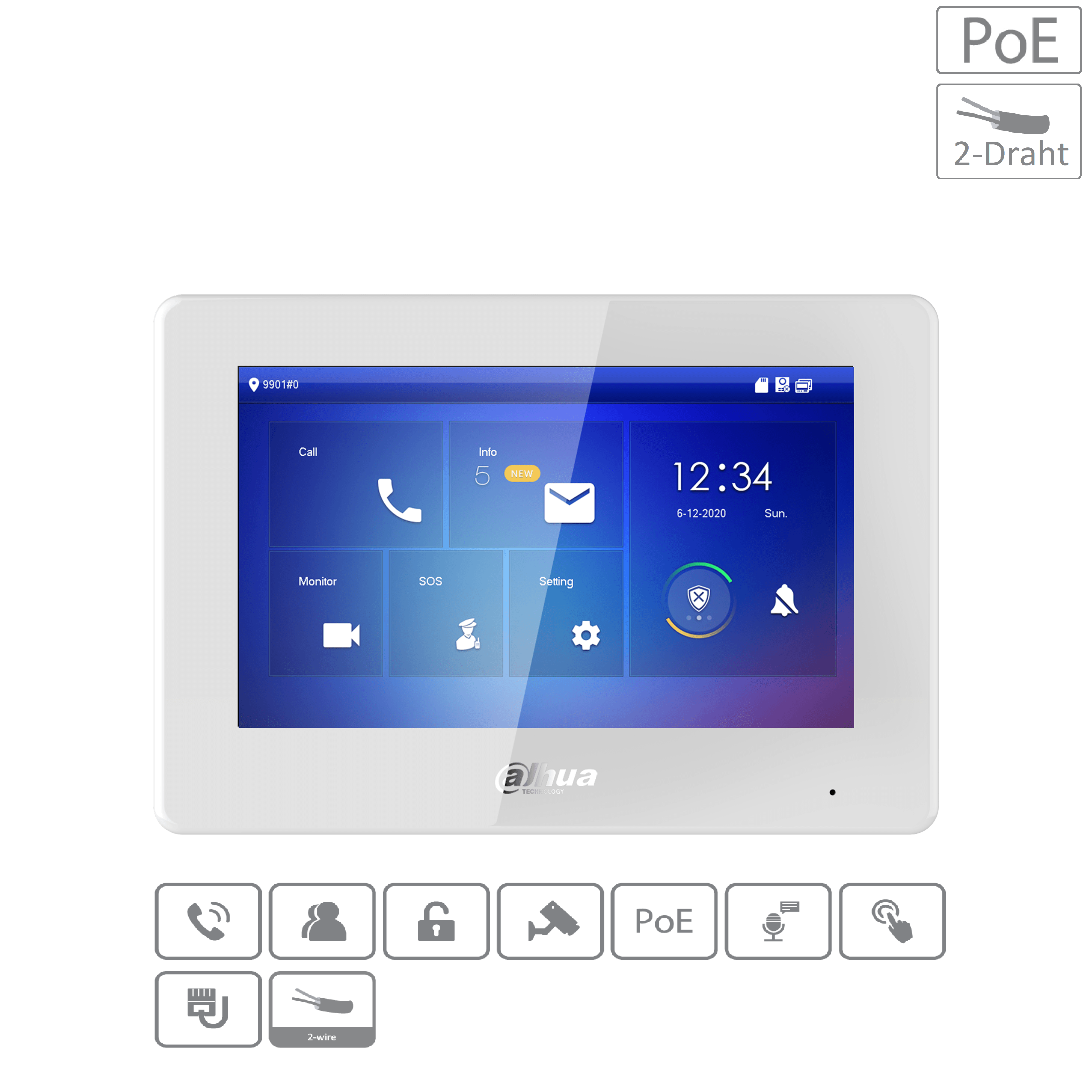 Dahua - VTH5422HW - Monitor - Hybrid - PoE - 2-Draht - Weiss